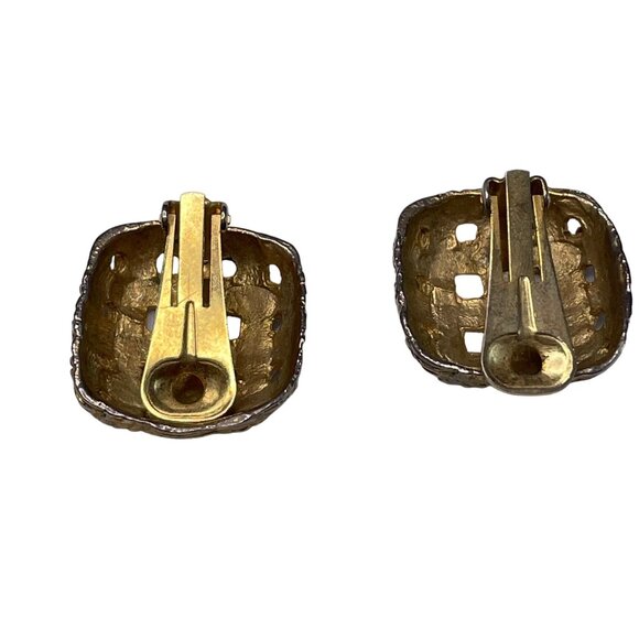 Vintage Basketweave Clip On Earrings Lattice Woven Square u - Picture 2 of 6